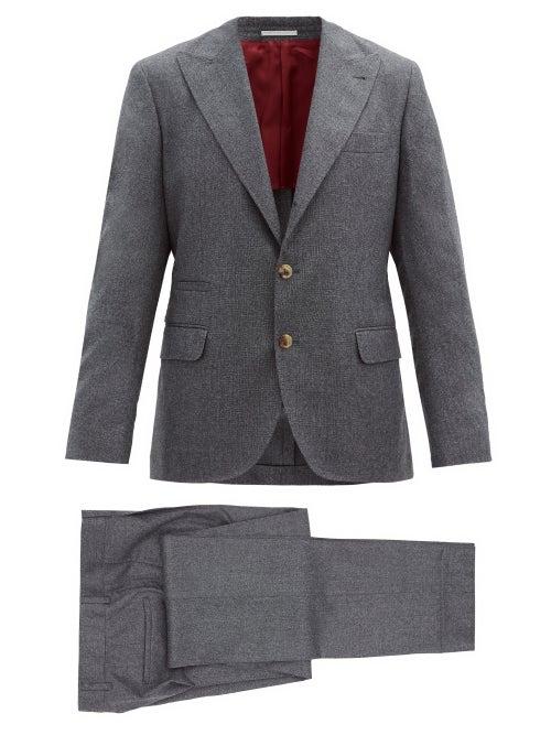Matchesfashion.com Brunello Cucinelli - Single-breasted Wool Suit - Mens - Grey