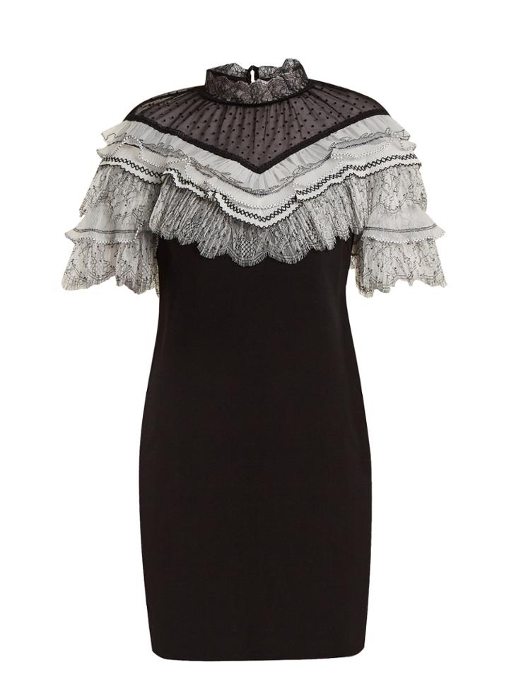 Self-portrait Lace-trimmed Short-sleeved Cady Dress