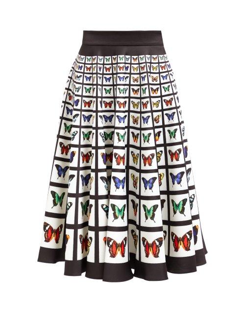 Matchesfashion.com Mary Katrantzou - Flip Butterfly Print Neoprene Midi Skirt - Womens - White Multi