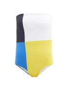 Matchesfashion.com Cala De La Cruz - Alison Strapless Geometric-print Swimsuit - Womens - Multi