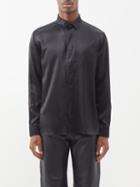 Saint Laurent - Pleated-cuff Silk-satin Shirt - Mens - Black