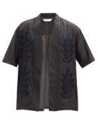 Matchesfashion.com Sasquatchfabrix - Hiragi Embroidered Collarless Poplin Shirt - Mens - Black