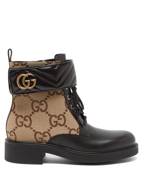 Gucci - Gg Marmont Canvas And Leather Ankle Boots - Womens - Black