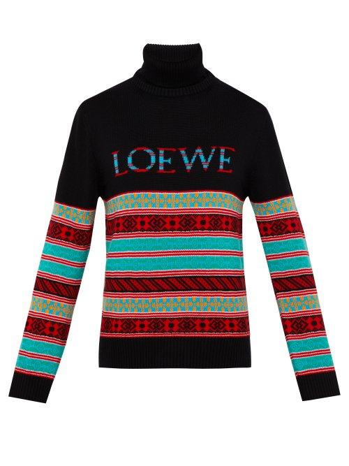 Matchesfashion.com Loewe - Logo Jacquard Wool Blend Sweatshirt - Mens - Black Multi