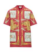 Matchesfashion.com Gucci - Baroque Equestrian Print Mesh Lined Shirt - Mens - Red Multi