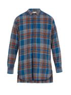Matchesfashion.com Gucci - Checked Step Hem Wool Blend Shirt - Mens - Blue Multi