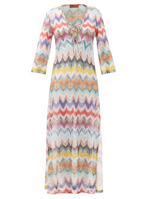 Matchesfashion.com Missoni Mare - Plunge-neck Zigzag-jacquard Kaftan - Womens - Multi