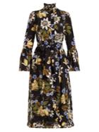 Erdem Siren Passion Flower-print Ruffled Silk Dress