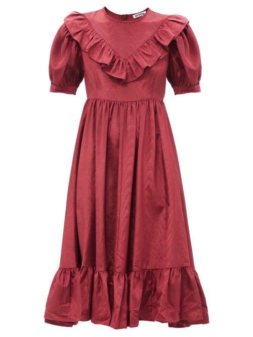 Batsheva - May Ruffled Moir Midi Dress - Womens - Burgundy