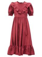 Batsheva - May Ruffled Moir Midi Dress - Womens - Burgundy