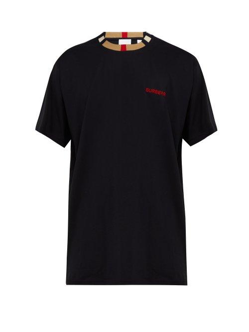 Matchesfashion.com Burberry - Icon Stripe Cotton T Shirt - Mens - Black