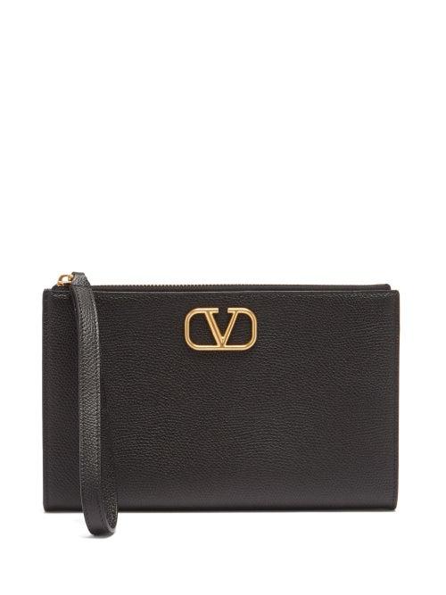 Valentino Garavani - V-logo Grained-leather Pouch - Womens - Black