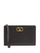 Valentino Garavani - V-logo Grained-leather Pouch - Womens - Black