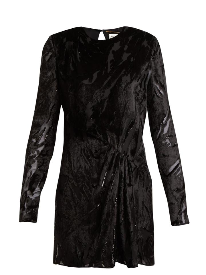 Saint Laurent Long-sleeved Velvet-devor Mini Dress