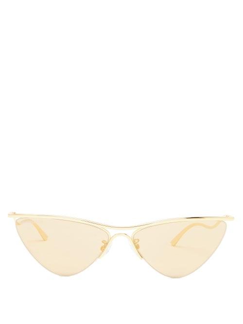 Matchesfashion.com Balenciaga - Mirrored Cat-eye Metal Sunglasses - Womens - Gold