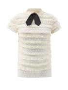 Matchesfashion.com Saint Laurent - Tie-neck Ruffled Cotton-blend Tulle Lace Top - Womens - White
