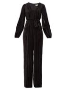 Matchesfashion.com Beulah - Aaloka Striped Devor Velvet Jumpsuit - Womens - Black