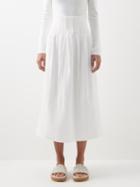 Chlo - High-waisted Linen Midi Skirt - Womens - Ivory
