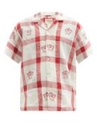 Matchesfashion.com Harago - Boat-embroidered Check Linen Shirt - Mens - Red White