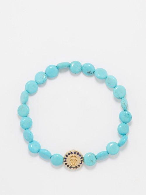 Luis Morais - Sapphire, Turquoise & 14kt Gold Bracelet - Mens - Turquoise