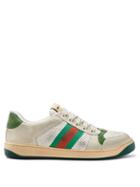 Matchesfashion.com Gucci - Screener Web-stripe Perforated-leather Trainers - Womens - Green Multi