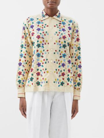 Bode - Trailing Blossom Beaded Linen-blend Shirt - Womens - Multi