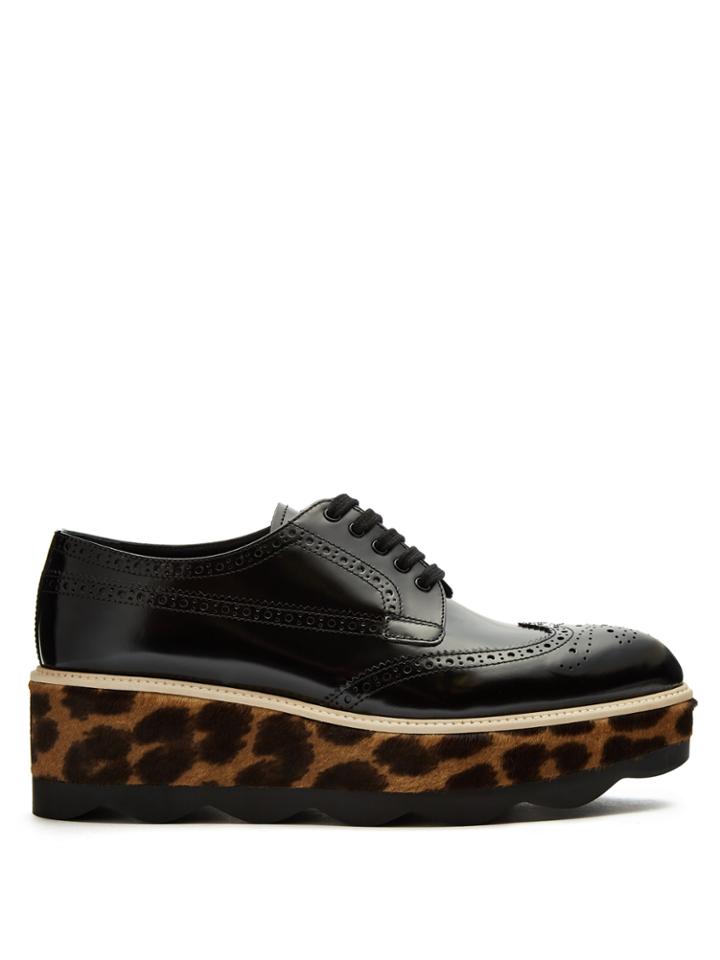 Prada Leopard Calf-hair And Leather Flatform Brogues