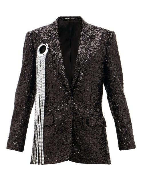 Matchesfashion.com Germanier - Chainmail-tassel Sequinned Blazer - Womens - Black