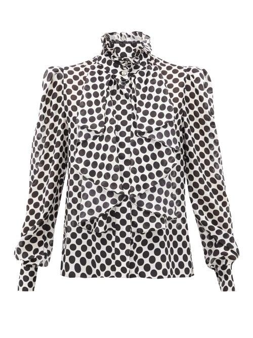 Matchesfashion.com Alexandre Vauthier - Polka-dot High-neck Silk Blouse - Womens - White Black