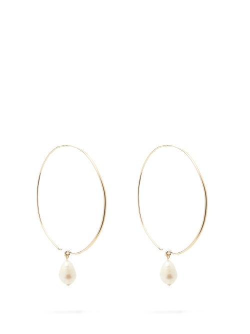 Matchesfashion.com Jil Sander - Large Pearl-drop Hoop Earrings - Womens - Gold