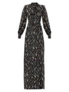 Matchesfashion.com Erdem - Aura Willow Ditsy-print Belted Silk Gown - Womens - Black Blue