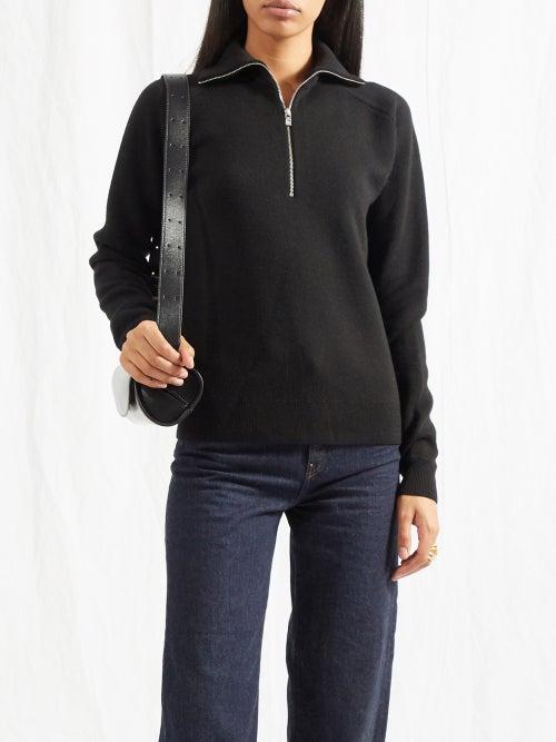 Toteme - Zip-neck Double-knit Merino Sweater - Womens - Black