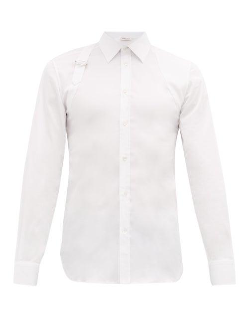 Matchesfashion.com Alexander Mcqueen - Piqu-panelled Cotton Poplin Harness Shirt - Mens - White