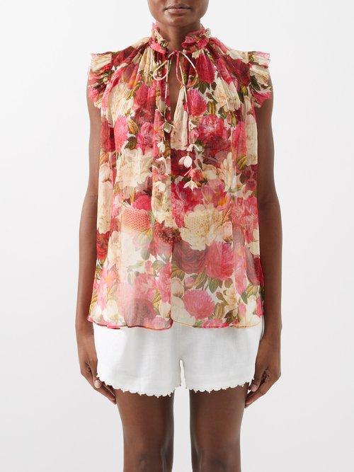 Zimmermann - Wonderland Rose-print Silk-chiffon Top - Womens - Floral