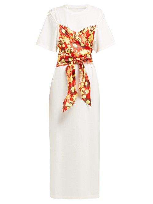 Matchesfashion.com Mm6 Maison Margiela - Floral Panel Cotton T Shirt Dress - Womens - White Multi