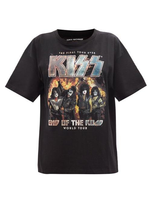 Junya Watanabe - Kiss-print Cotton-jersey T-shirt - Womens - Black Multi