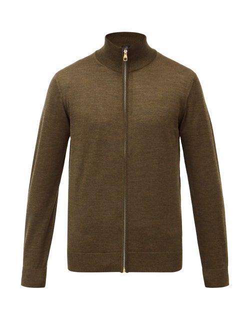 Matchesfashion.com Dunhill - High-neck Zip-through Wool Sweater - Mens - Khaki