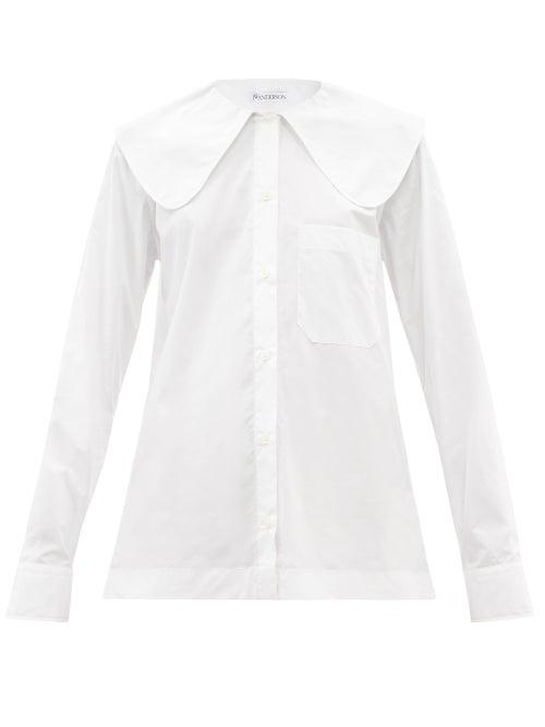 Ladies Rtw Jw Anderson - Peter Pan-collar Cotton-poplin Shirt - Womens - White
