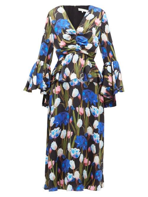 Matchesfashion.com Borgo De Nor - Serefina Hammered Silk Midi Dress - Womens - Black Multi