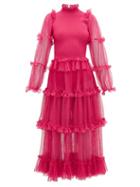 Matchesfashion.com Alexander Mcqueen - Tiered Tulle And Ribbed-knit Dress - Womens - Pink