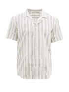 Matchesfashion.com Odyssee - Foster Cuban-collar Striped Poplin Shirt - Mens - Navy Multi