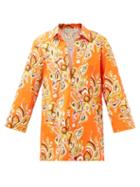 Emilio Pucci - Africana-print Notch-neck Cotton-poplin Shirt - Womens - Orange Print