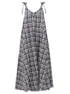 Matchesfashion.com Solid & Striped - Tie-shoulder Gingham Seersucker Midi Dress - Womens - Black White
