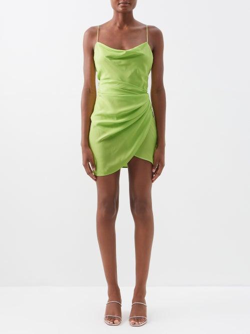 Gauge81 - Shiroi Wrap-effect Silk Mini Dress - Womens - Green