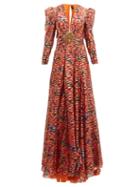 Matchesfashion.com Dundas - Embellished Floral Print Fil Coup Silk Blend Gown - Womens - Pink Multi