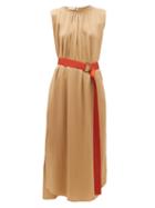 Matchesfashion.com Carl Kapp - Oriole Gathered Neck Hammered Silk Dress - Womens - Gold