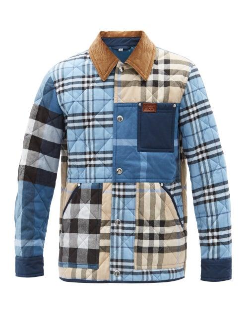 Matchesfashion.com Burberry - Henham Check-patchwork Quilted Cotton Jacket - Mens - Blue Multi