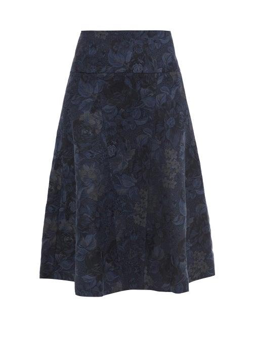 Matchesfashion.com Erdem - Nymphea Floral-jacquard Cotton-blend Midi Skirt - Womens - Navy