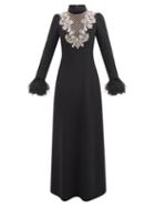 Andrew Gn - Crystal-embellished Feather-cuff Crepe Gown - Womens - Black Silver