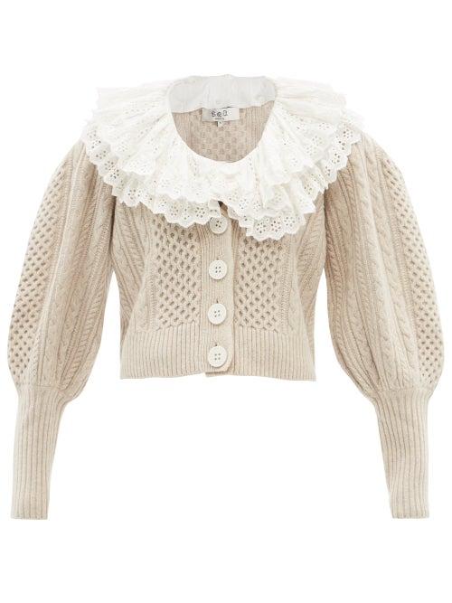 Sea - Juliette Removable-collar Wool Cardigan - Womens - Beige